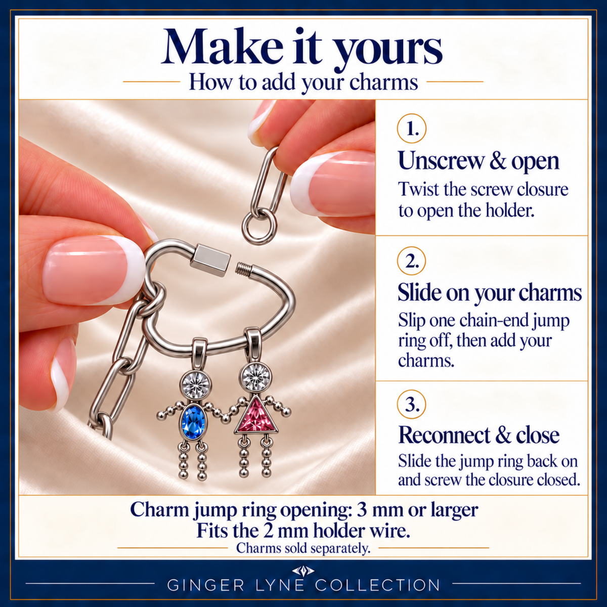 Silver Tone Heart Carabiner Charm Holder Necklace Paperclip Chain 22mm Heart Clasp 18-20 Inch Stainless Steel by Ginger Lyne - Silver-PaperclipChain/Heart CH