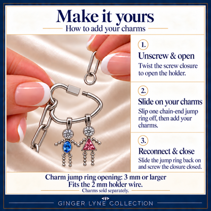 Silver Tone Heart Carabiner Charm Holder Necklace Paperclip Chain 22mm Heart Clasp 18-20 Inch Stainless Steel by Ginger Lyne - Silver-PaperclipChain/Heart CH