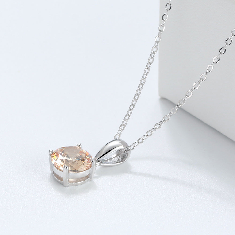 Solitaire Birthstone Necklace for Women Cz Sterling Silver Ginger Lyne Collection - November-Topaz Yellow