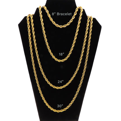 Gold Twisted Rope Chain Bracelet 8 Inch 6mm Stainless Steel Hip Hop for Women by Ginger Lyne - 8 Inch Gold