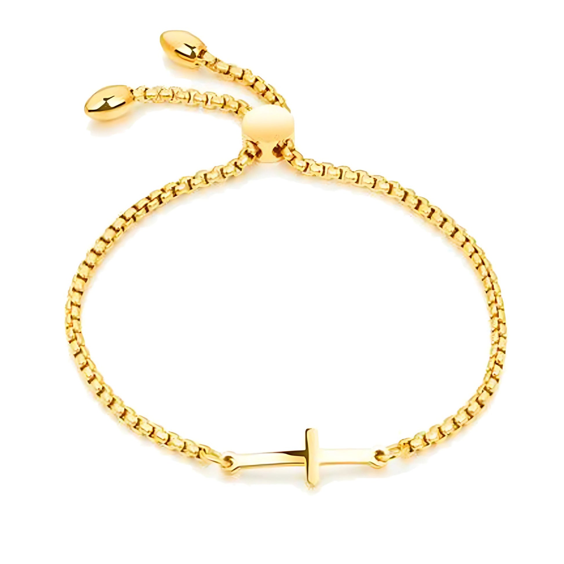 ReligiousCrossBraceletbyGingerLyneAdjustableStainlessSteelChainSilverorGoldFinish_Gold-2