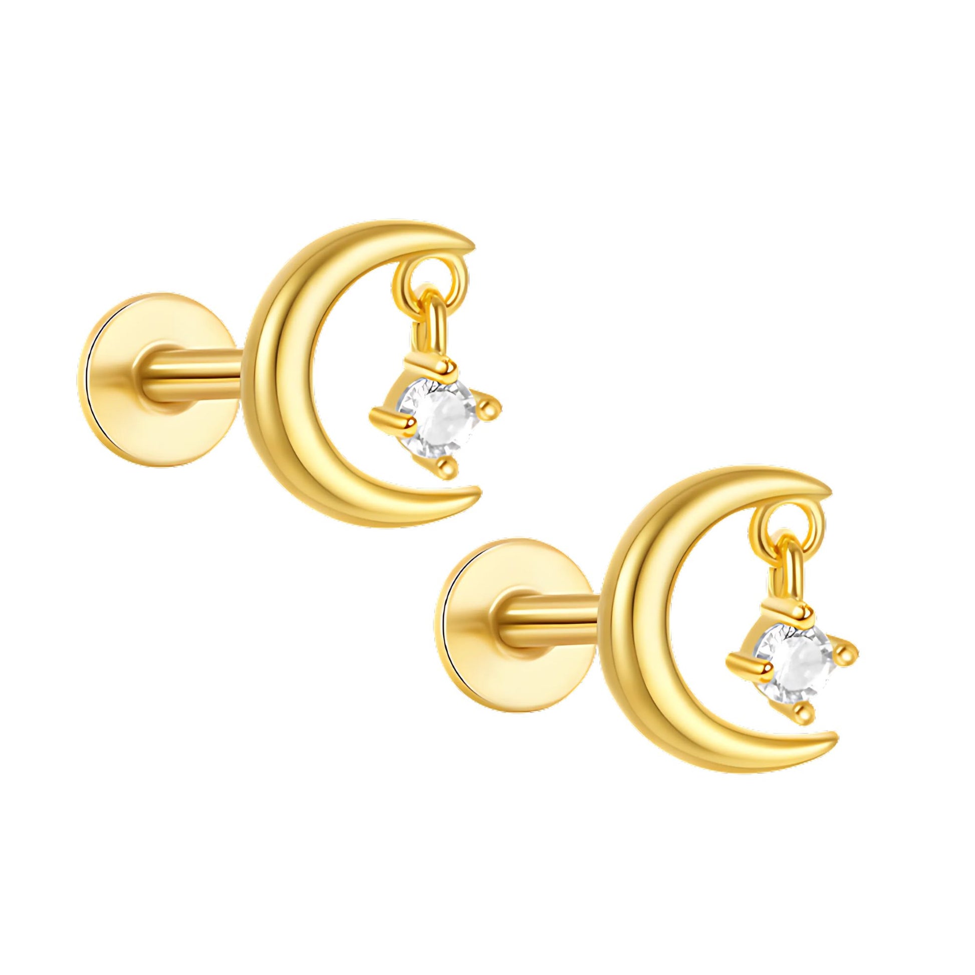 MoonandStarFlatBackEarringsforWomenSterlingSilver16gCartilageHelixLobeBodyPiercingStudGingerLyne_Gold-1