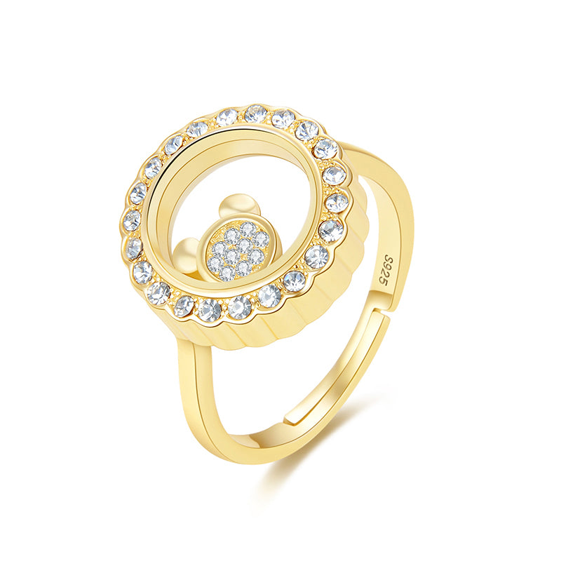 Floating CZ Bear Necklace Earrings Ring Set for Women Gold Plated Sterling Silver Ginger Lyne - Set