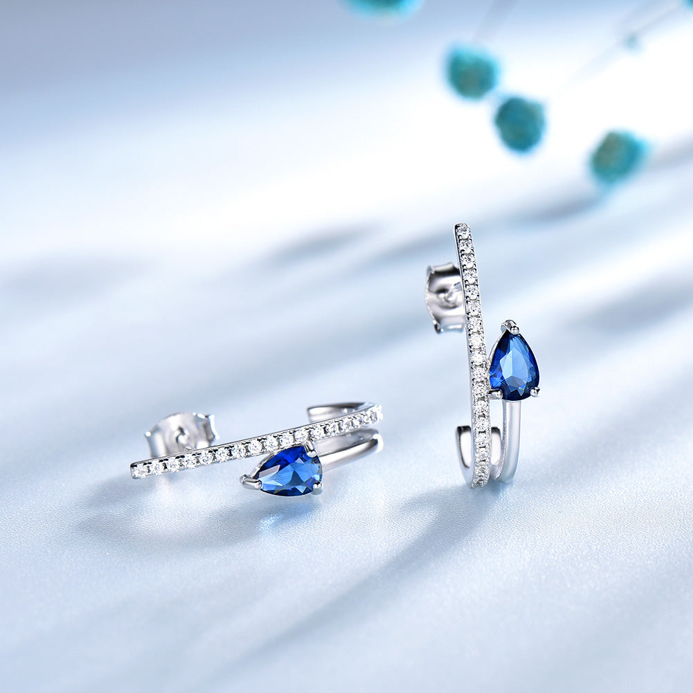 Blue Sapphire Drop Earrings for Women Sterling Silver Ginger Lyne Collection