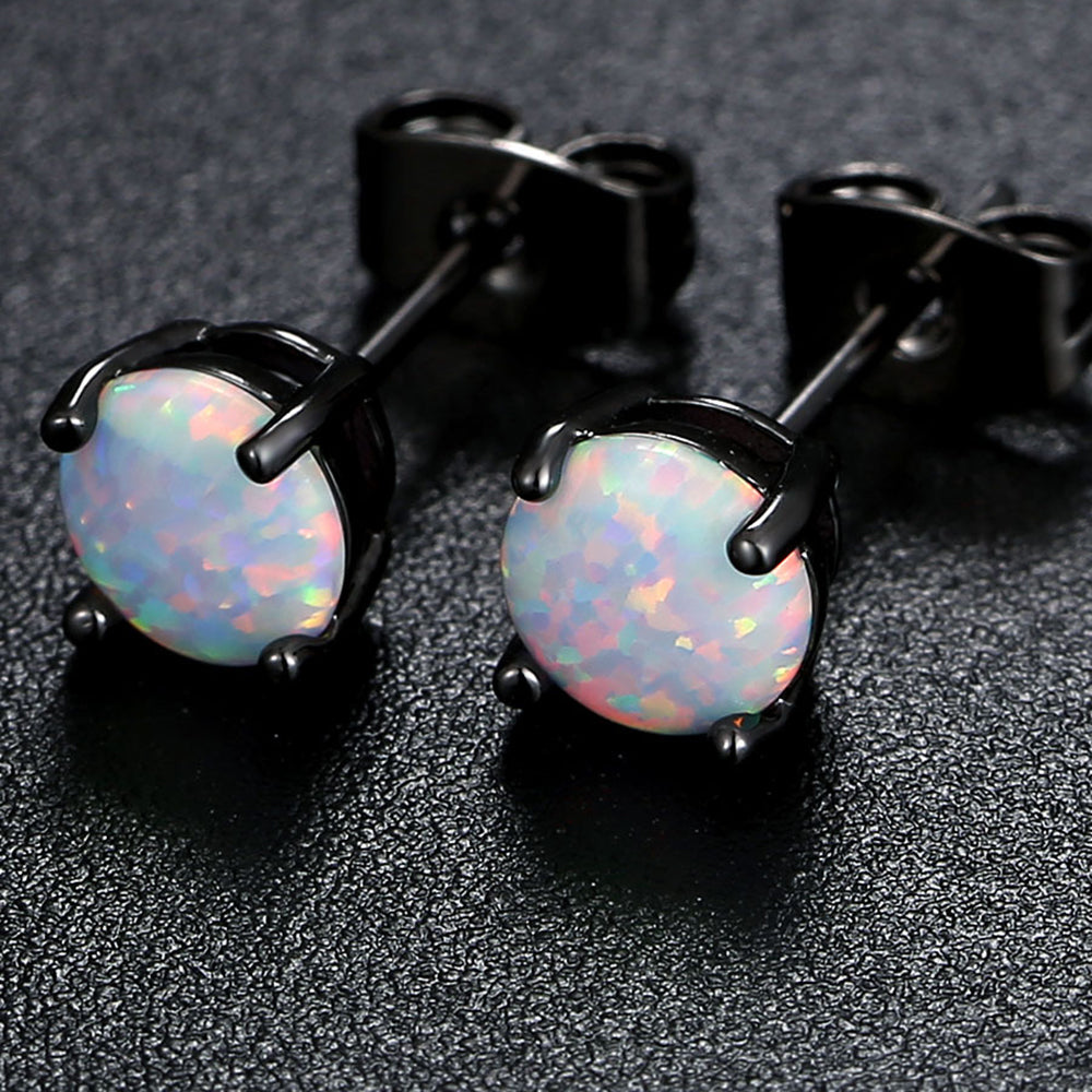 White Created Fire Opal Stud Earrings Wgold Plated Womens Ginger Lyne Collection - Silver/Black