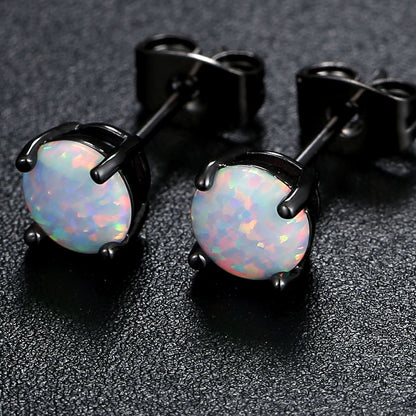 White Created Fire Opal Stud Earrings Wgold Plated Womens Ginger Lyne Collection - Silver/Black