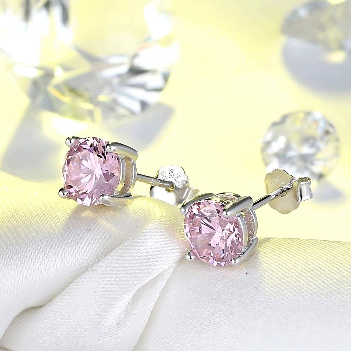 October Birthstone Stud Earrings for Women Pink Cubic Zirconia 6mm Sterling Silver Studs by Ginger Lyne - October