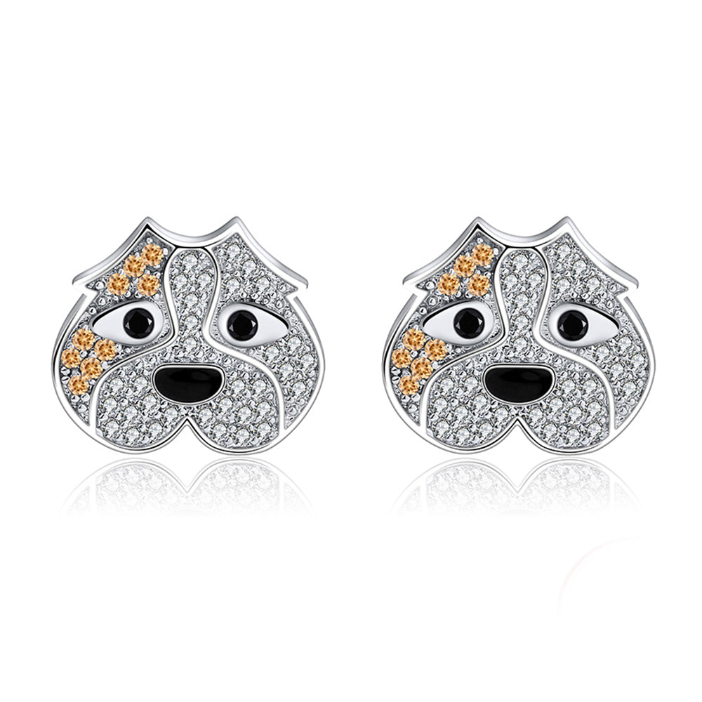 Pitbull Dog 3d Stud Earrings for Women Sterling Silver Cz Ginger Lyne Collection - Set