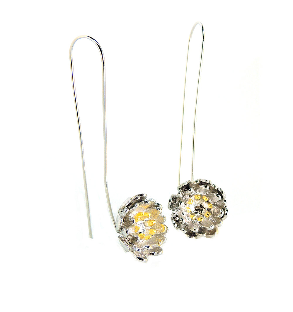 FlowerDropLongEarringsforWomenDangleHookGoldPlatedGingerLyneCollection_Silver-1