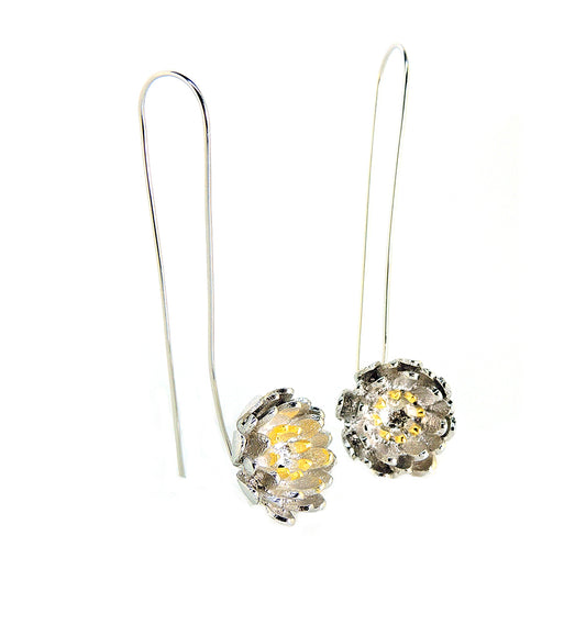 FlowerDropLongEarringsforWomenDangleHookGoldPlatedGingerLyneCollection_Silver-1