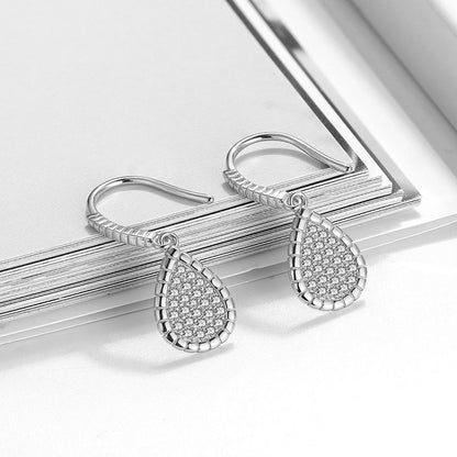 Teardrop Dangle Hook Earrings for Women Pave Cz Sterling Silver Ginger Lyne Collection - Silver