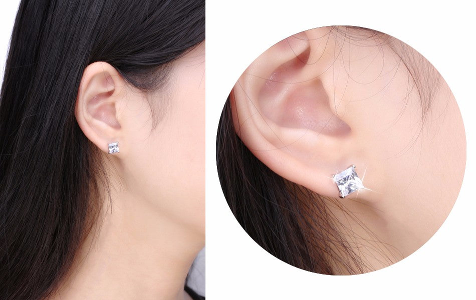 Princess 6mm Stud Earrings White Gold Plated Cz Womens Ginger Lyne Collection - Clear