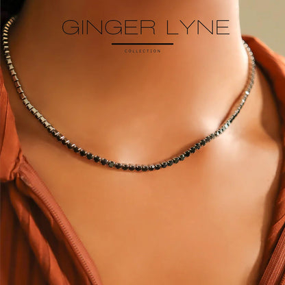 Tennis Necklace for Women 3mm Black or Clear Cubic Zirconia Choker 16-18" Adjust Length Stainless Steel - Black