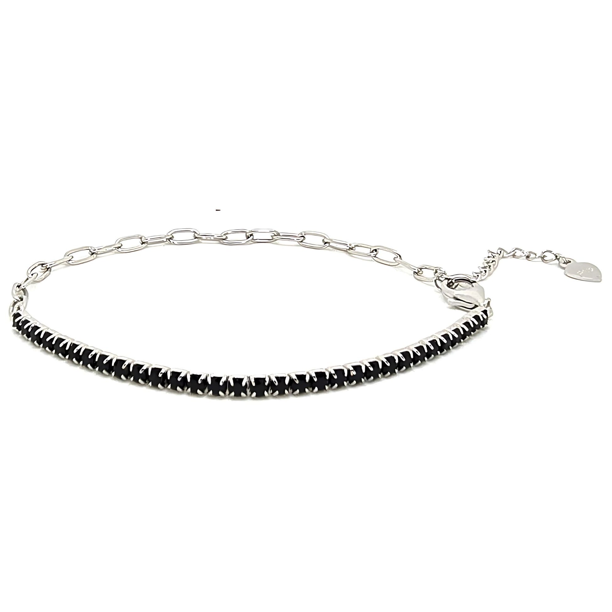 Paperclip Chain Half CZ Tennis Bracelet for Women Adjustable to 7.5" Sterling Silver Ginger Lyne Collection - Black