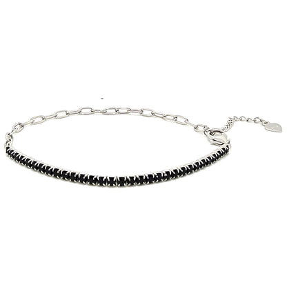 Paperclip Chain Half CZ Tennis Bracelet for Women Adjustable to 7.5" Sterling Silver Ginger Lyne Collection - Black