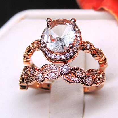 Amara Wedding Ring Set for Women Rose Gold Plated Engagement Ring Wedding Band Cubic Zirconia by Ginger Lyne