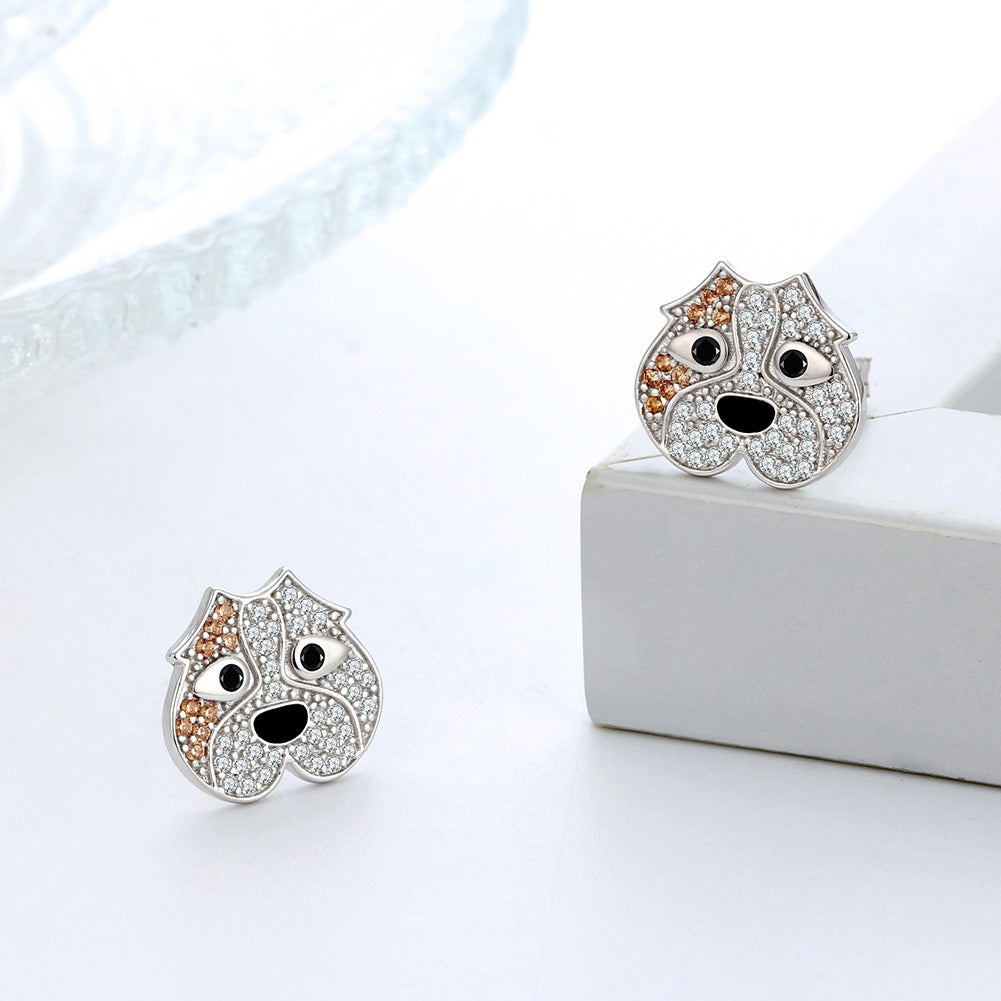 Pitbull Dog 3d Stud Earrings for Women Sterling Silver Cz Ginger Lyne Collection - 2D Earrings
