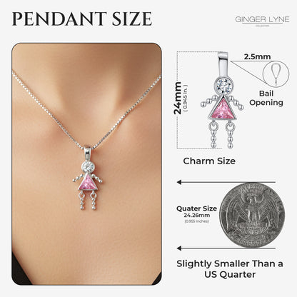 Birthstone Pendant Necklace for Girl Mom or Grandma by Ginger Lyne Sterling Silver CZ Family Birthday Charm - Girl October