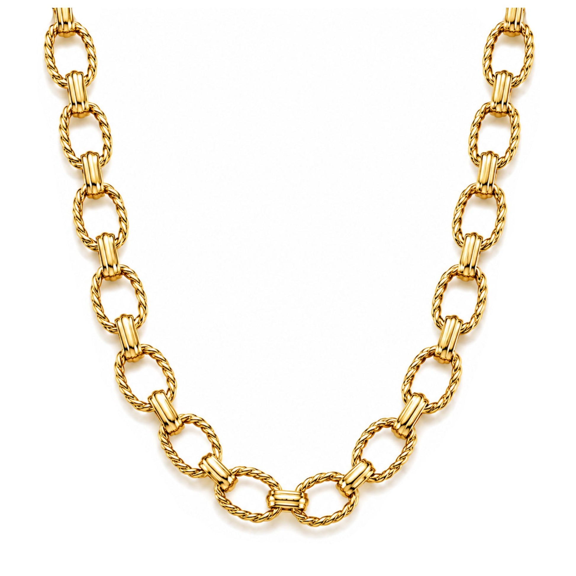 OvalRopeLinkCircleChainNecklaceforWomen18KTGoldPlatedStainlessSteel19"GingerLyneCollection_Gold-1
