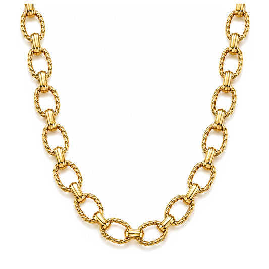 Oval Rope Link Circle Chain Necklace for Women 18KT Gold Plated Stainless Steel 19" Ginger Lyne Collection