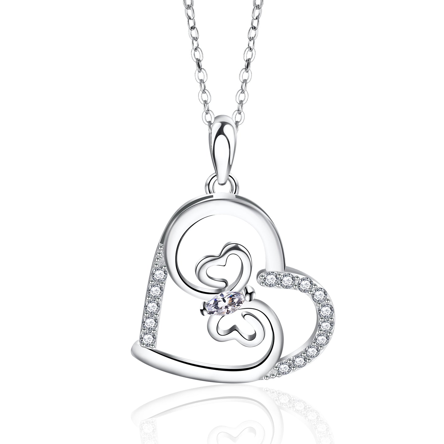 Hearts Sterling Silver Cz Pendant Chain Necklace for Women Ginger Lyne Collection