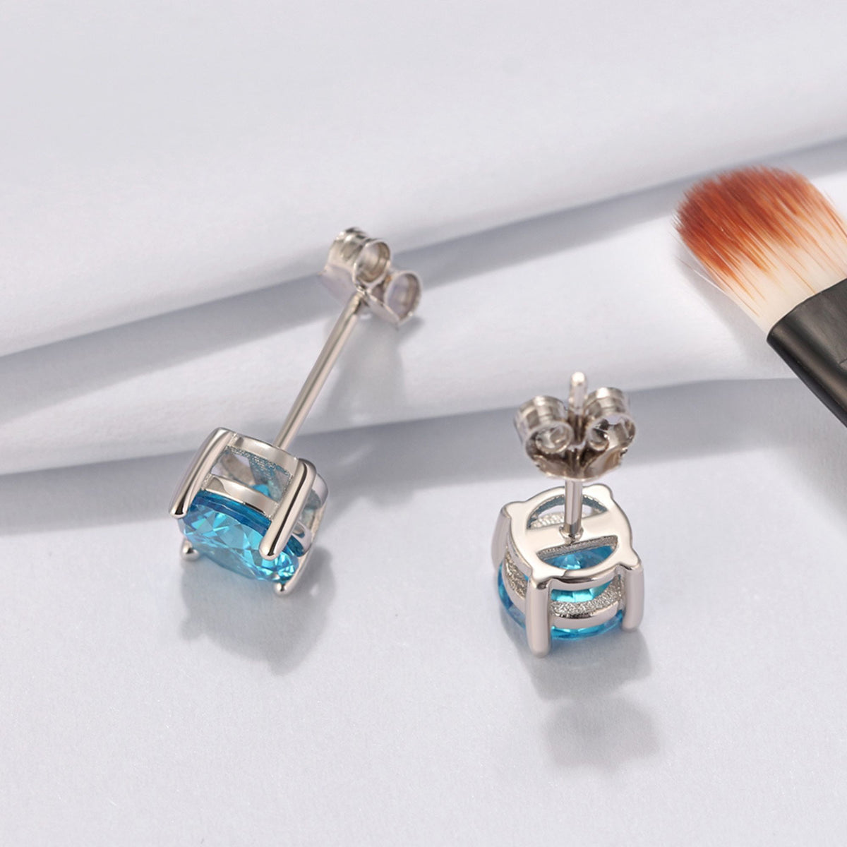 December Birthstone Stud Earrings for Women Blue Cubic Zirconia 6mm Sterling Silver Studs by Ginger Lyne - December