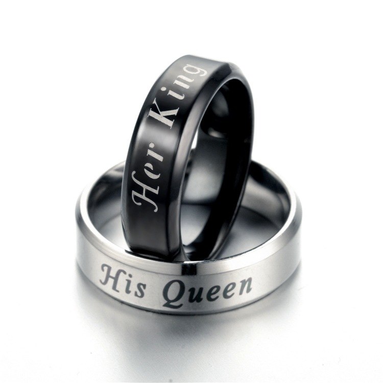 Her King Black His Queen Steel Wedding Band Ring Men Women Ginger Lyne Collection - Male-King Black,10.5