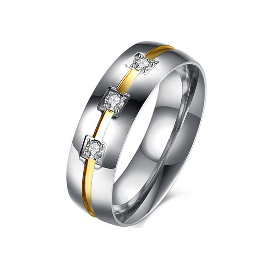 Thomas Wedding Ring Band Gold Stainless Steel Men Women CZ Ginger Lyne Collection