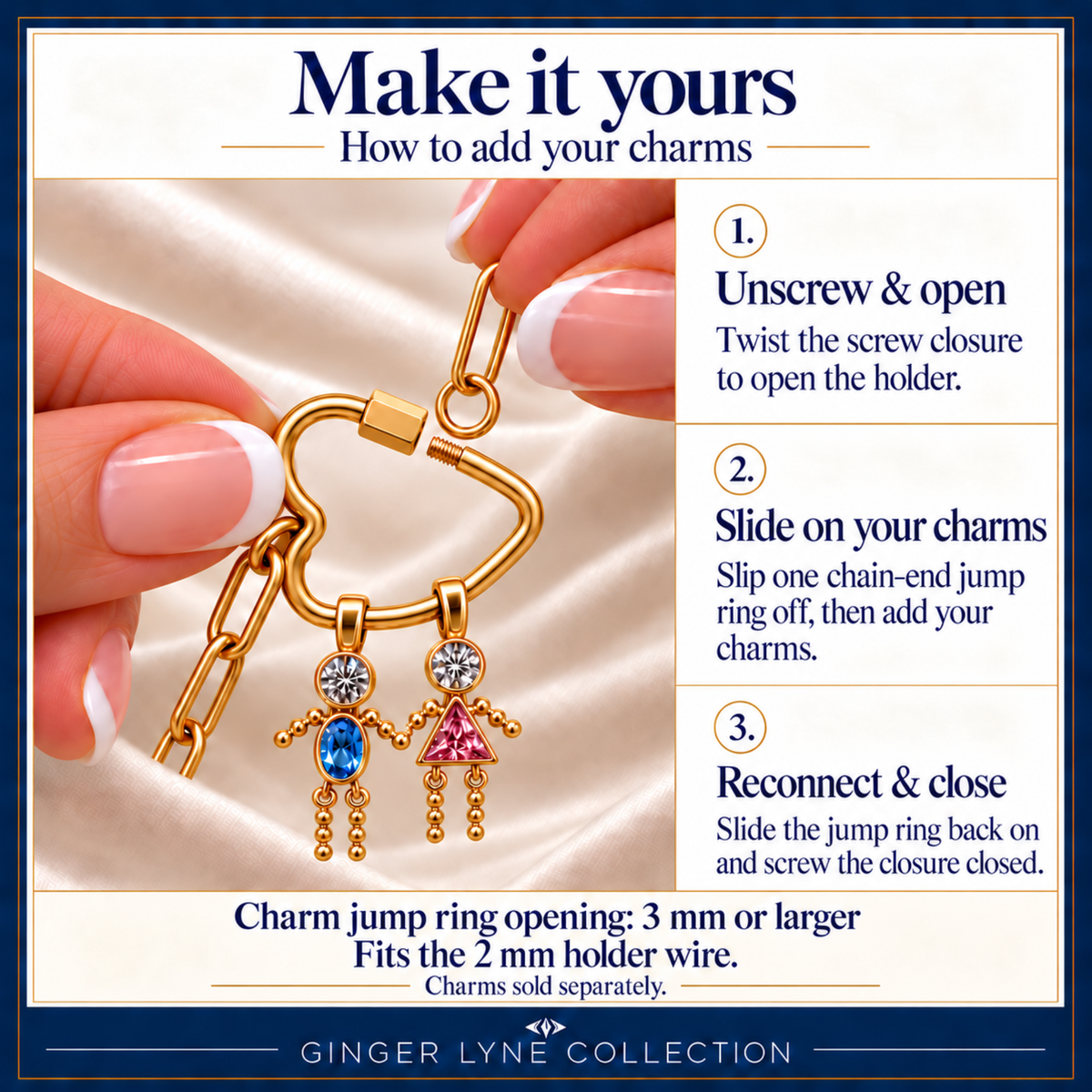 Gold Plated Heart Carabiner Charm Holder Necklace Paperclip Chain 22mm Heart Clasp 18-20 Inch Stainless Steel by Ginger Lyne - Gold-PaperclipChain/Heart CH
