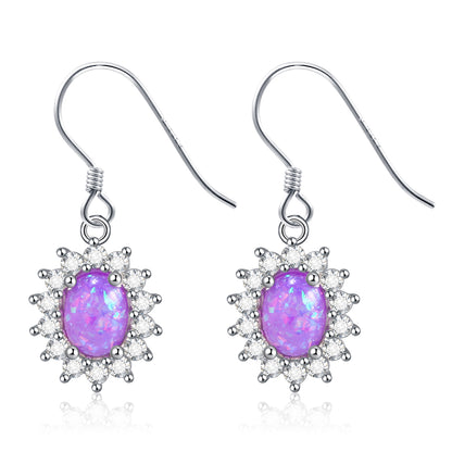 Fire Opal Hook Dangle Earrings for Women Cz Sterling Silver Ginger Lyne Collection