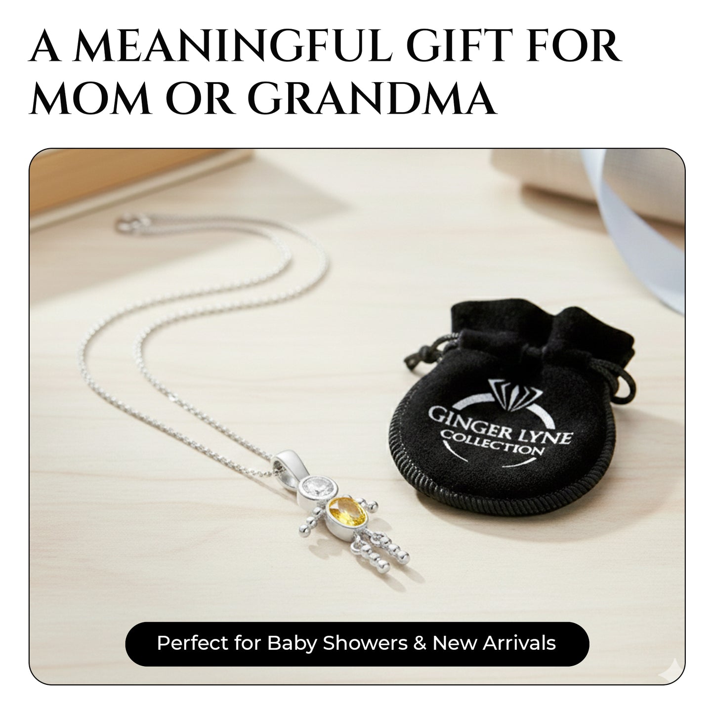 Birthstone Pendant Necklace for Boy Mom or Grandma by Ginger Lyne Sterling Silver CZ Family Birthday Charm - Boy November