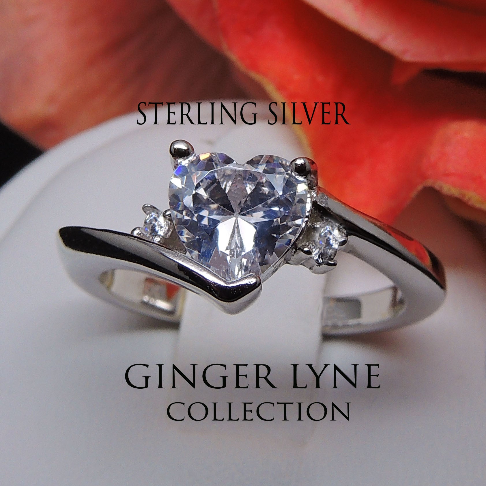 Kale Heart Engagement Ring Sterling Silver Clear Cz Womens Ginger Lyne Collection - 10