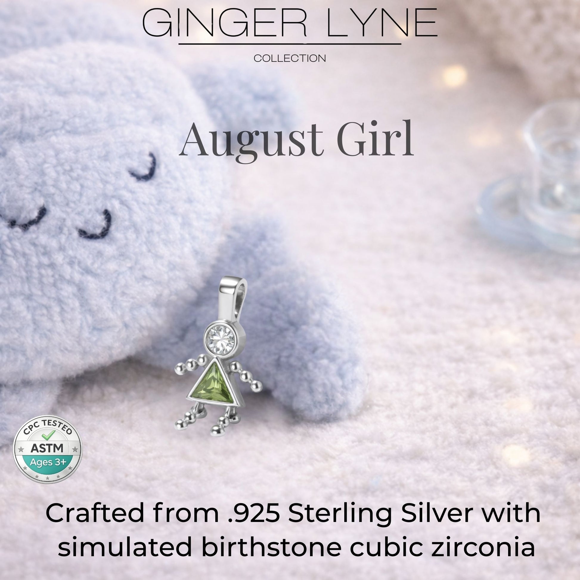 Baby Girl Birthstone Charm Children Pendants for Mom or Grandma Necklace by Ginger Lyne CZ Sterling Silver - Girl August
