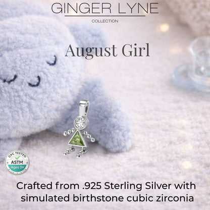 Baby Girl Birthstone Charm Children Pendants for Mom or Grandma Necklace by Ginger Lyne CZ Sterling Silver - Girl August