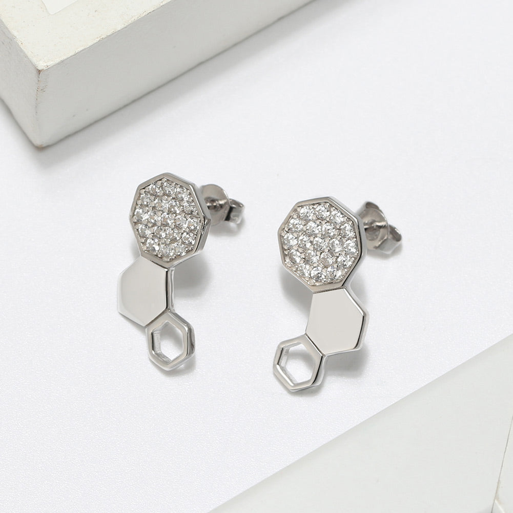 Honeycomb Drop Stud Earrings for Women Cz Sterling Silver Ginger Lyne Collection