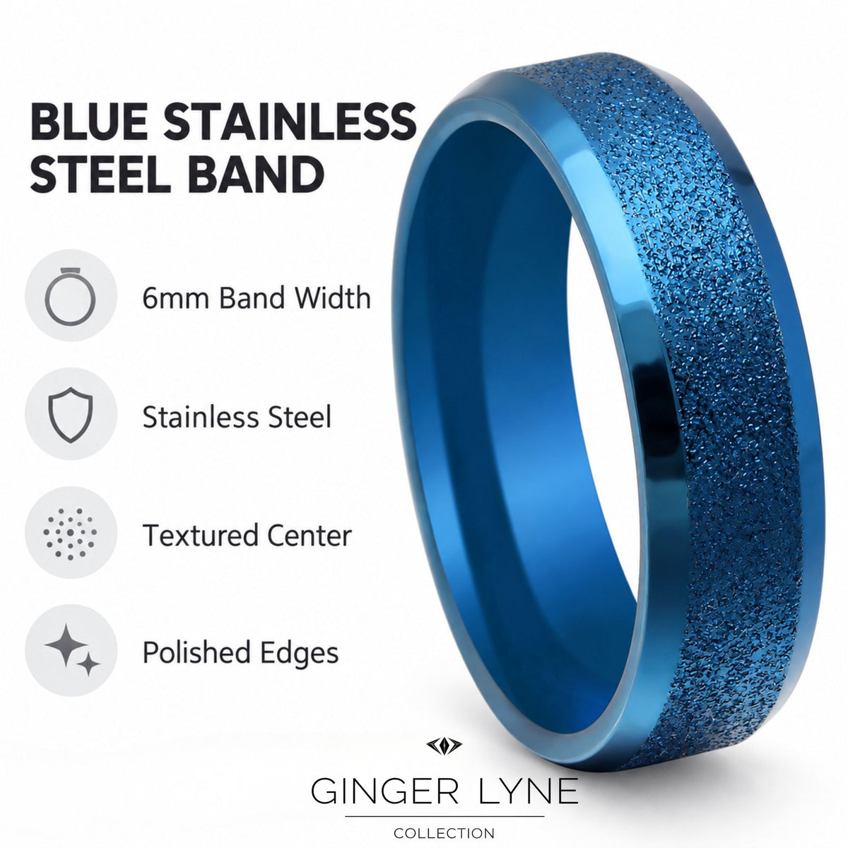 Blue6mmStainlessSteelWeddingBandRingforWomenorMenbyGingerLyneSize11.5_6mmBlue-5
