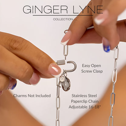 Carabiner Charm Holder Necklace for Women by Ginger Lyne Heart Link Chain 18KT Gold Plated Stainless Steel 18-20" - Gold-Heart Chain/Rect Sq CH