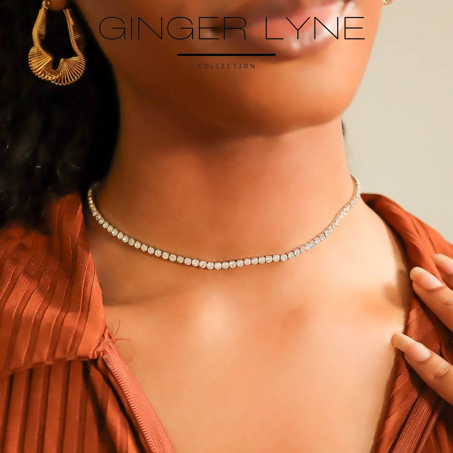 Tennis Necklace for Women 3mm Black or Clear Cubic Zirconia Choker 16-18" Adjust Length Stainless Steel