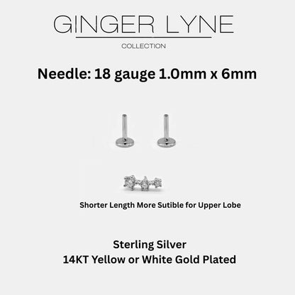 Graduated CZ Flat Back Earrings for Women Sterling Silver 18G 6mm Cartilage Helix Upper Lobe Body Piercing Ginger Lyne - Silver