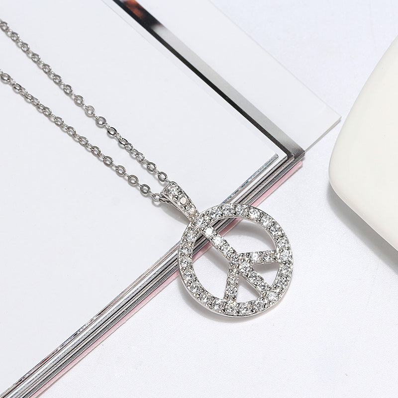 Peace Sign Pendant Necklace for Women Sterling Silver Clear Cz Ginger Lyne Collection