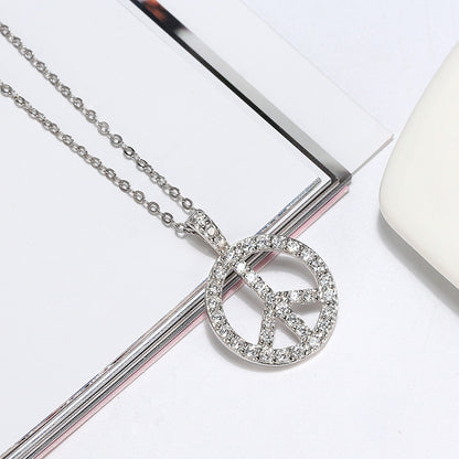 Peace Sign Pendant Necklace for Women Sterling Silver Clear Cz Ginger Lyne Collection