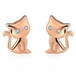 Load image into Gallery viewer, Kitty Cat Stud Earrings for Girls or Women Rose Gold Sterling Silver Cz Girls Ginger Lyne Collection - Rose Gold
