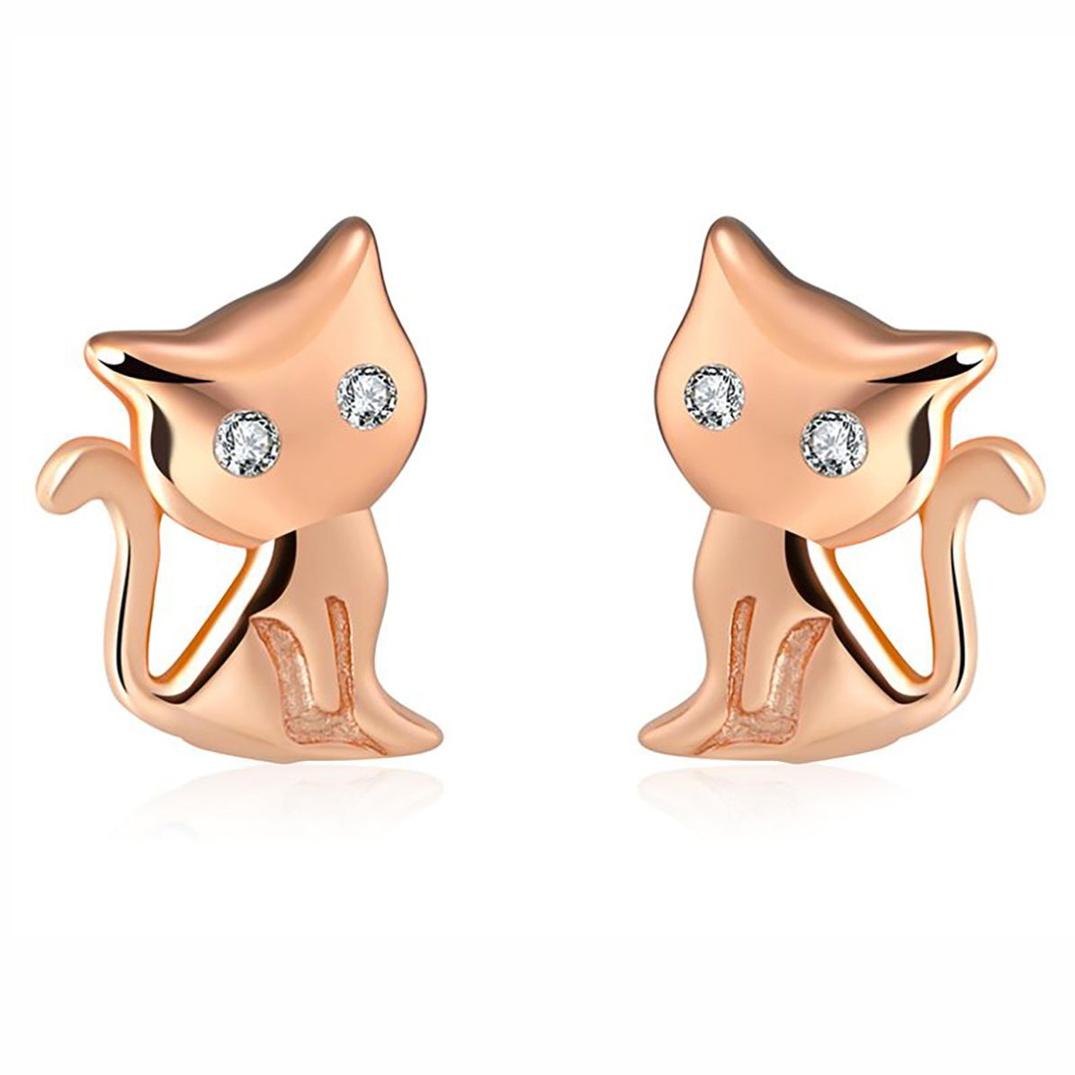 Kitty Cat Stud Earrings for Women Sterling Silver Cubic Zirconia Ginger Lyne Collection - Rose Gold