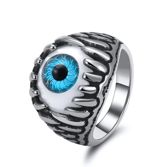 EvilEyeEyeballRingforMenorWomenStainlessSteelBikerGingerLyneCollection_Blue-1