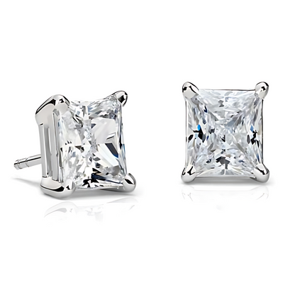Princess 6mm Stud Earrings White Gold Plated Cz Womens Ginger Lyne Collection - Clear