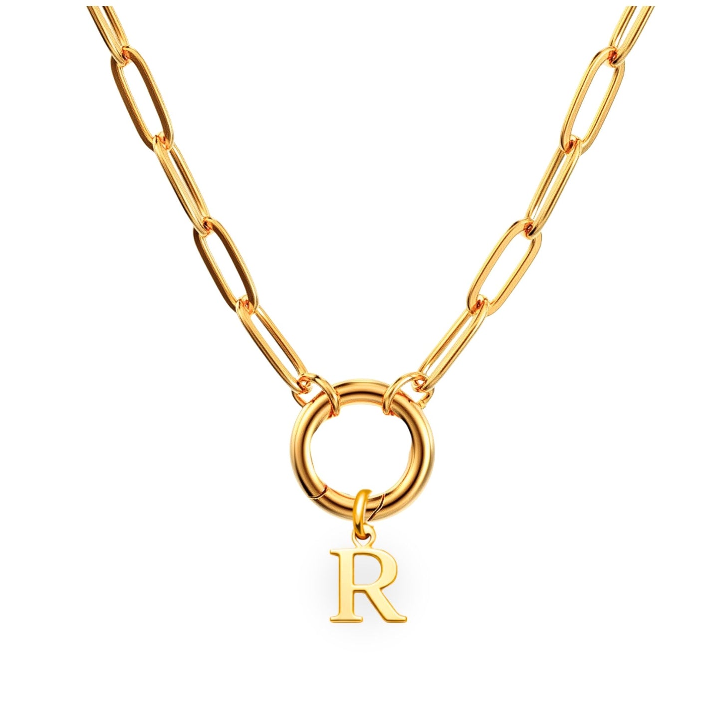 PaperclipLinkCircleCarabinerIntialLetterCharmHolderNecklaceforWomen18ktGoldPlatedStainlessSteelGingerLyne_Gold-R-1
