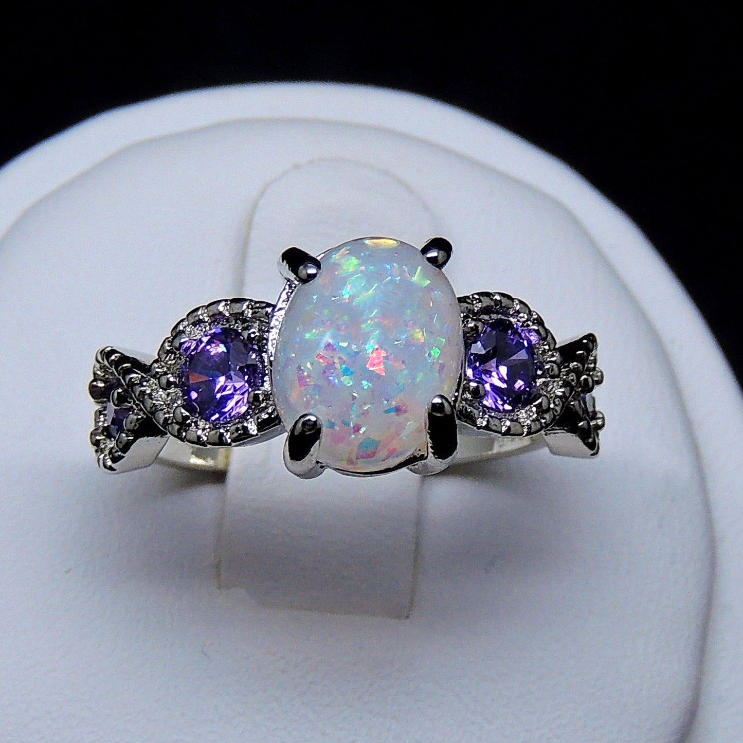 Tatum Statement Ring Oval Shape Fire Opal Purple Cz Womens Ginger Lyne Collection