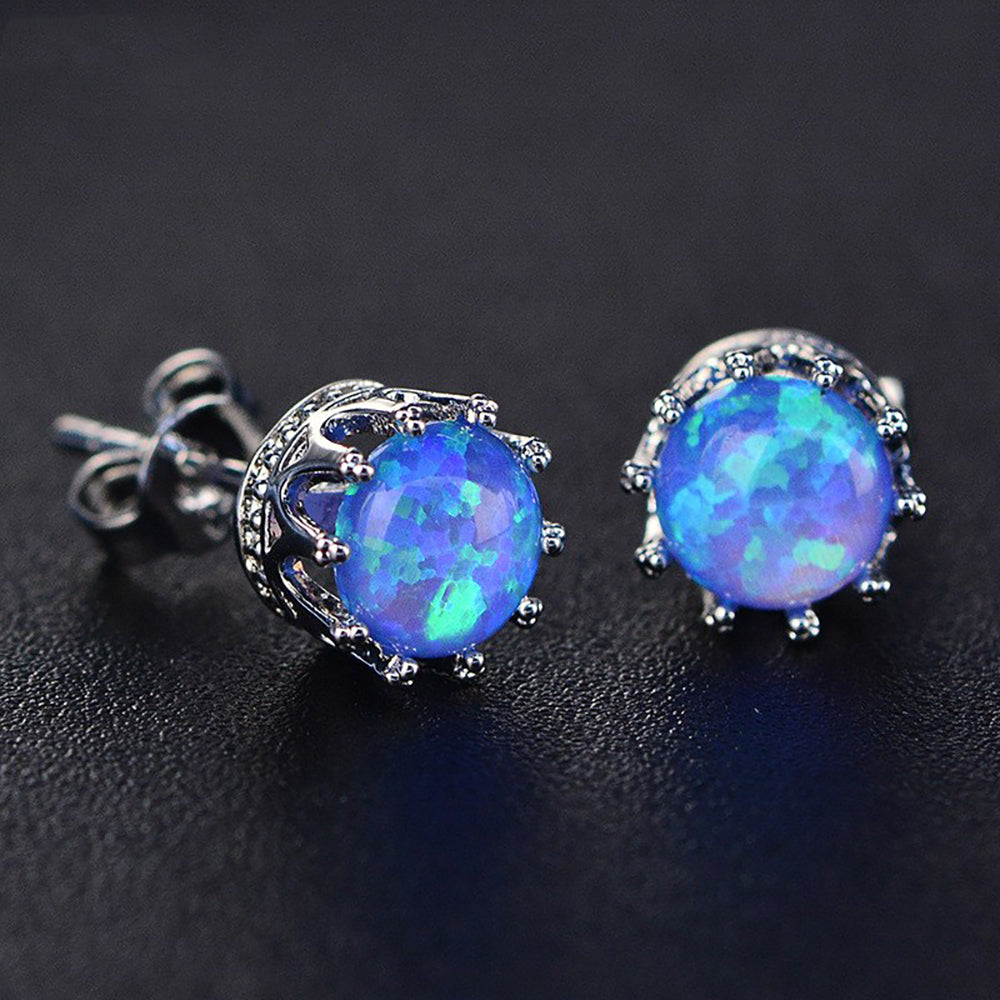 Crown Stud Earrings for Women Sterling Silver Blue Fire Opal Ginger Lyne Collection