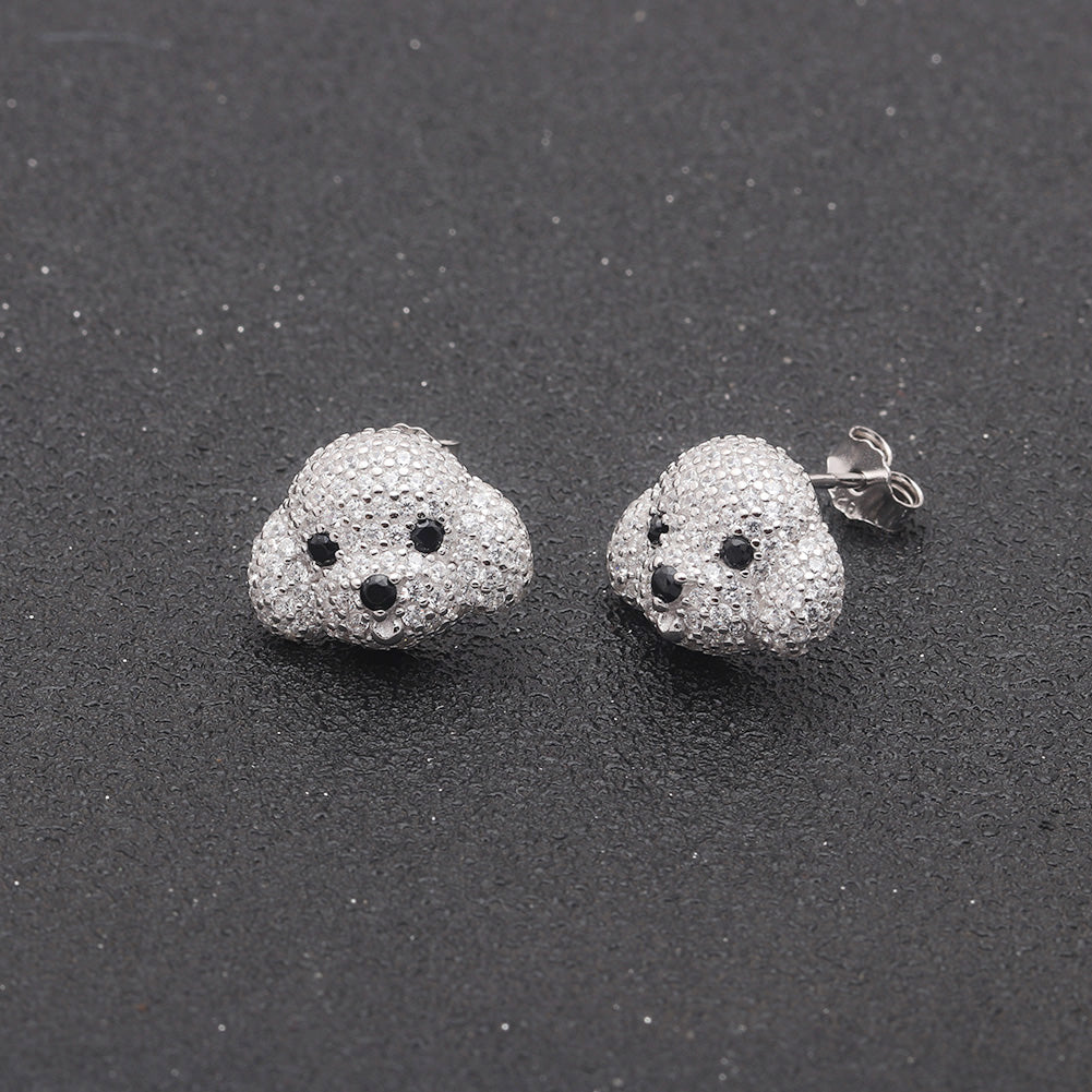 Poodle Maltese Stud Earrings Dog Clear Cubic Zirconia Girl Ginger Lyne Collection