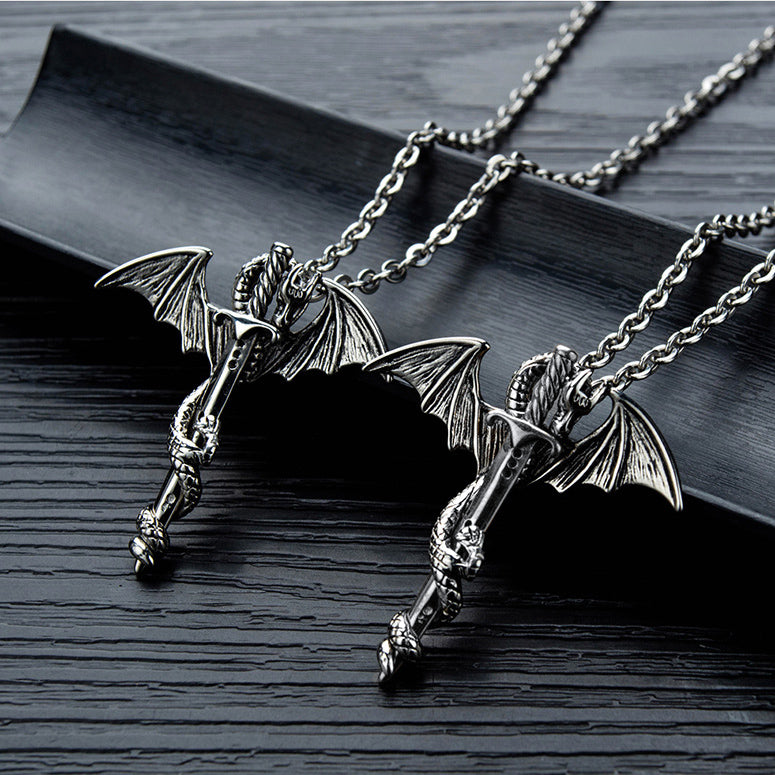 Dragon Dagger Necklace for Men or Women Stainless Steel Biker Goth Ginger Lyne Collection
